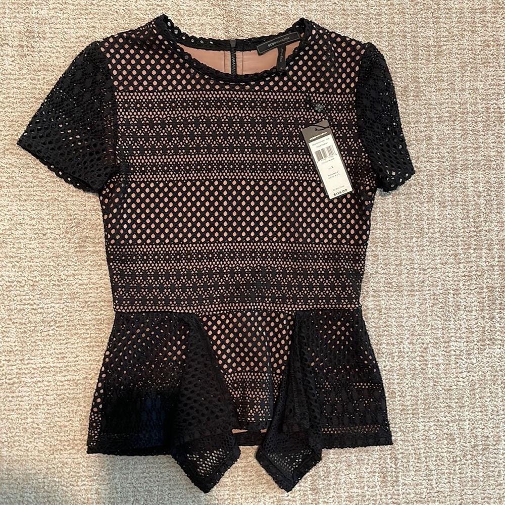 NWT BCBG lace peplum top